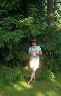Owner Judy Zugish in gardens at Bouquet Banque Nursery